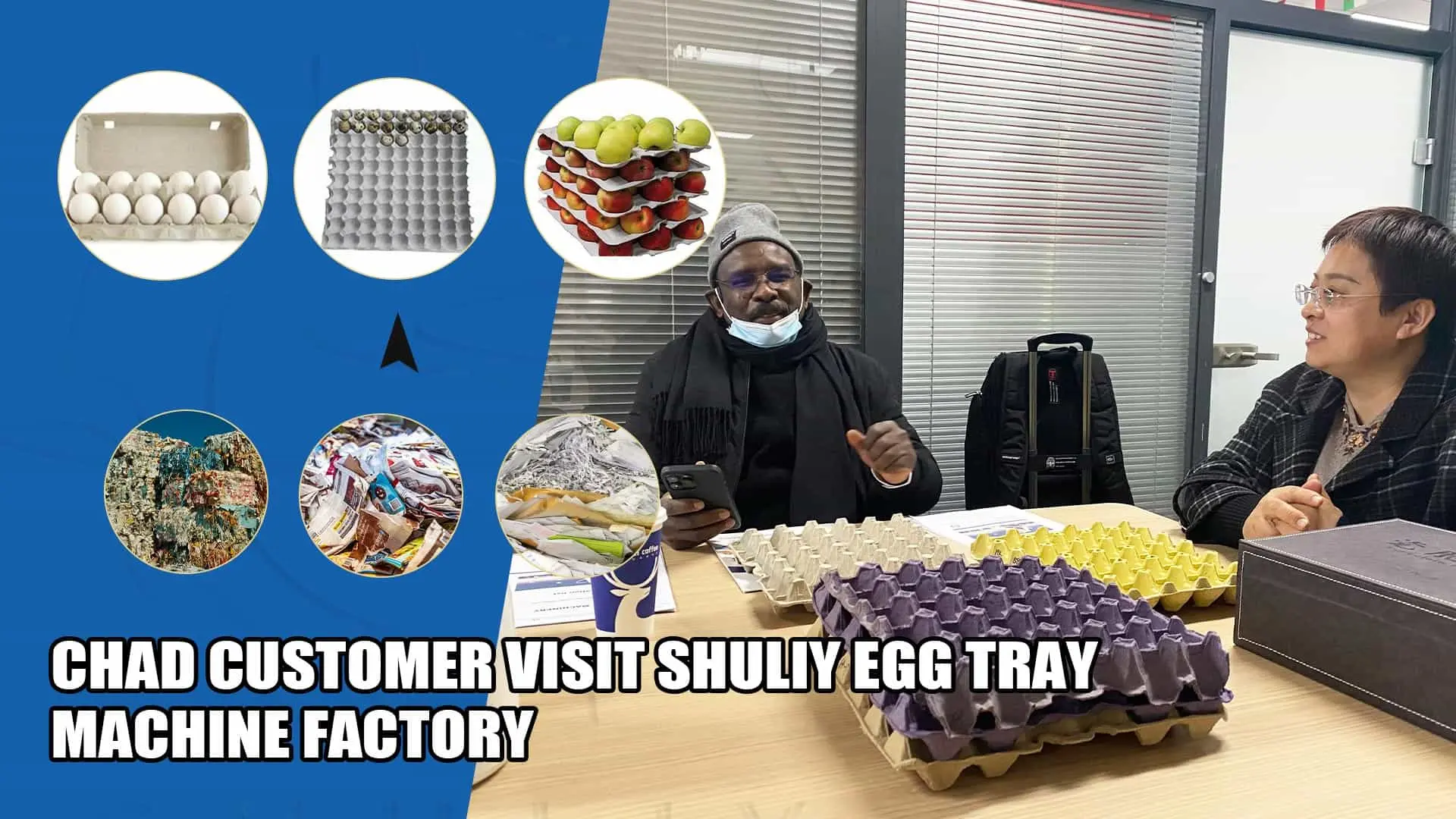 Cliente de Chad visita la fábrica de máquinas de bandejas de huevos Shuliy